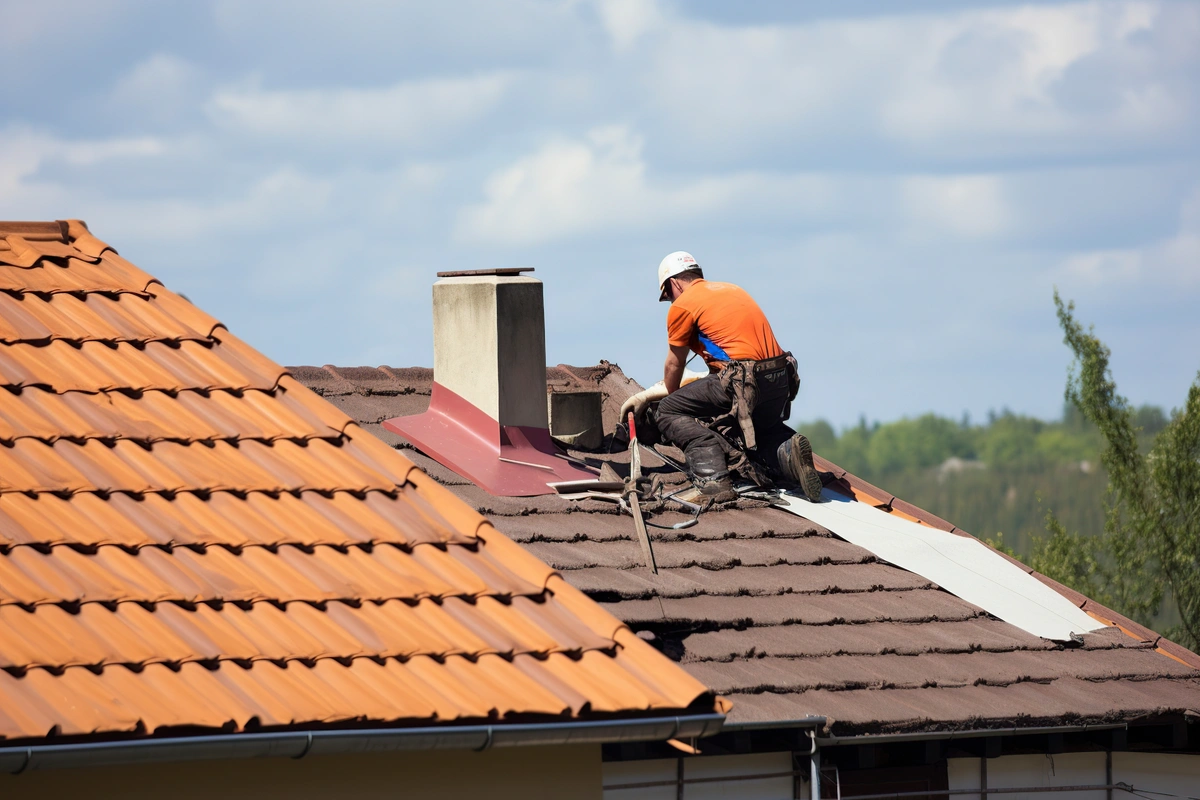 worker on the top of the roof for repair