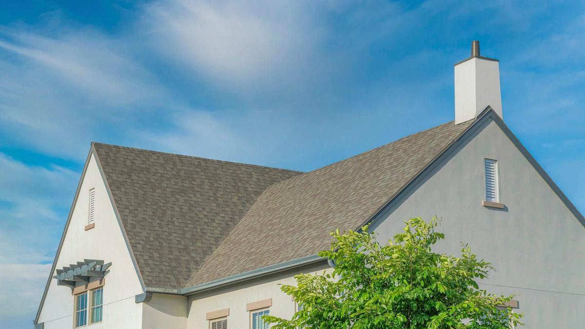 house roof against sky with a tree front