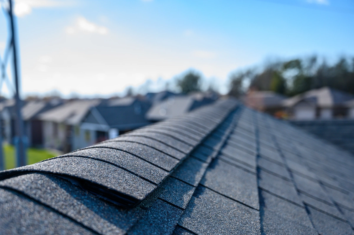 Closeup view of asphalt shingles installed on rooftop
