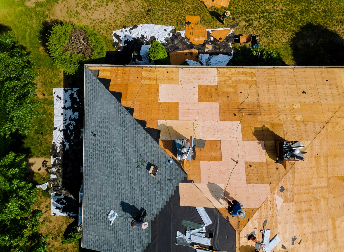 Downward view of full roofing services supplied by Alamo Roofing