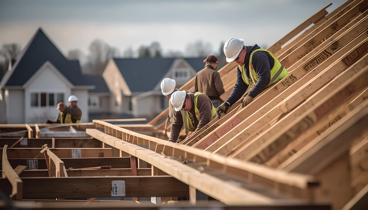 construction crew building new roof 